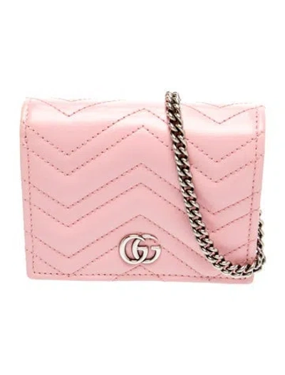 Pre-owned Gucci Leather Marmont Chain Card Case In Pink