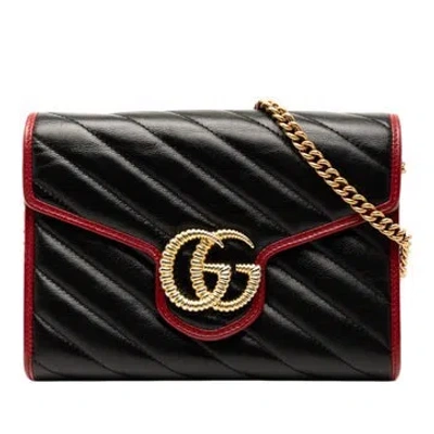 Pre-owned Gucci Leather Marmont Torchon Wallet On Chain In Black