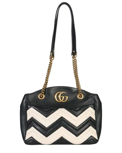 Gucci Leather Matelassé Medium Gg Marmont Chain Tote (authentic Pre-loved) In Black