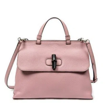 Pre-owned Gucci Leather Medium Bamboo Daily Top Handle Null In Pink