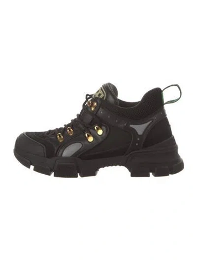 Pre-owned Gucci Leather Mesh Accents Chunky Sneakers In Black