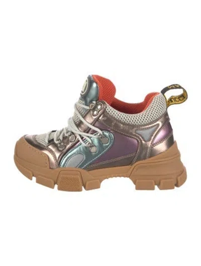 Pre-owned Gucci Leather Mesh Accents Chunky Sneakers In Purple