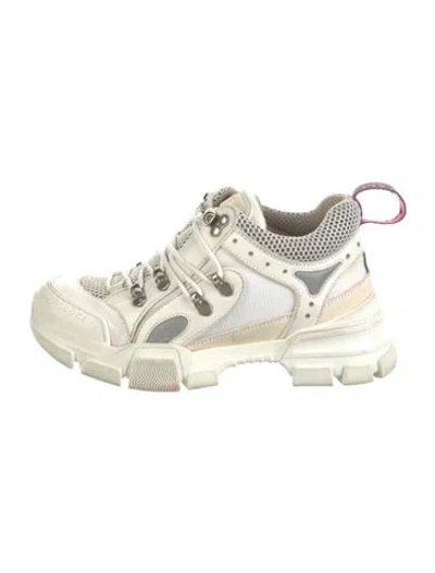 Pre-owned Gucci Leather Mesh Accents Chunky Sneakers In White