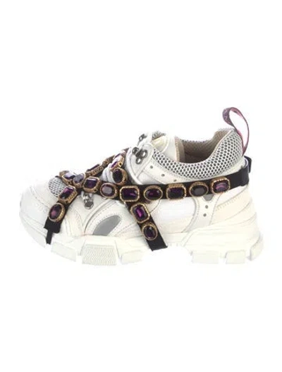 Pre-owned Gucci Leather Mesh Accents Chunky Sneakers In White