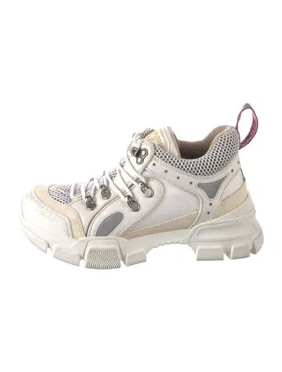 Pre-owned Gucci Leather Mesh Accents Chunky Sneakers In White