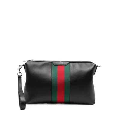 Gucci Leather Messenger Bag In Black