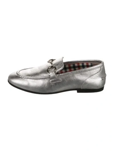 Pre-owned Gucci Babies' Leather Metallic Horsebit Loafers In Silver