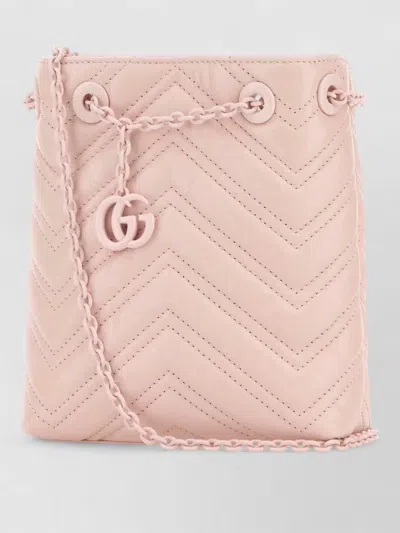Gucci Leather Micro Gg Marmont Bucket Bag Chain In Pink