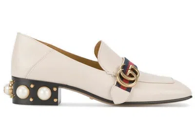 Pre-owned Gucci Leather Midheel Loafer (women's) Sneakers In White