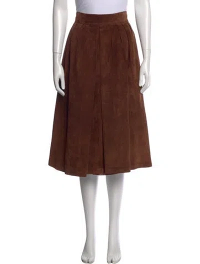 Pre-owned Gucci Leather Midi Length Skirt In Brown