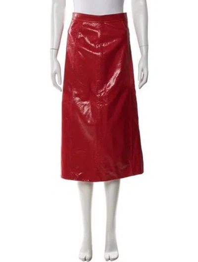 Pre-owned Gucci Leather Midi Length Skirt W/ Tags In Red