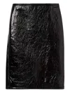 Gucci Glossy Leather Midi Skirt With Side Slit In Black
