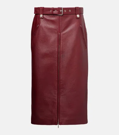 Gucci Leather Midi Skirt In Burgundy