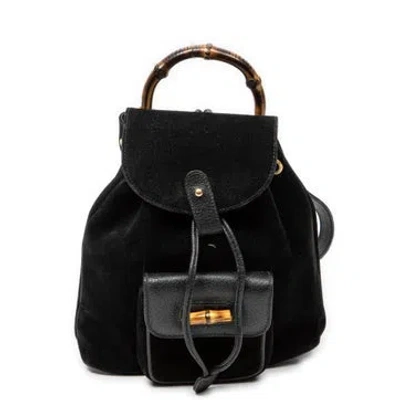 Pre-owned Gucci Leather Mini Bamboo Backpack In Black