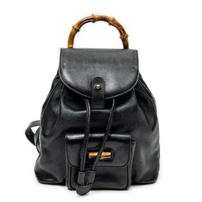 Pre-owned Gucci Leather Mini Bamboo Backpack In Black