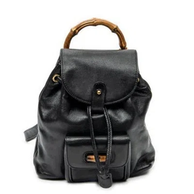 Pre-owned Gucci Leather Mini Bamboo Backpack In Black