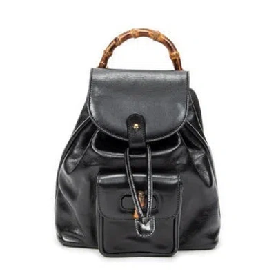 Pre-owned Gucci Leather Mini Bamboo Backpack In Black
