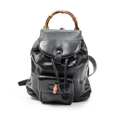 Pre-owned Gucci Leather Mini Bamboo Backpack In Black