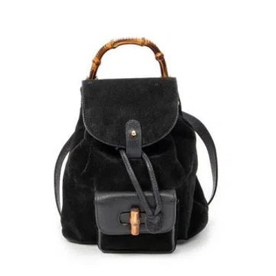 Pre-owned Gucci Leather Mini Bamboo Backpack In Black