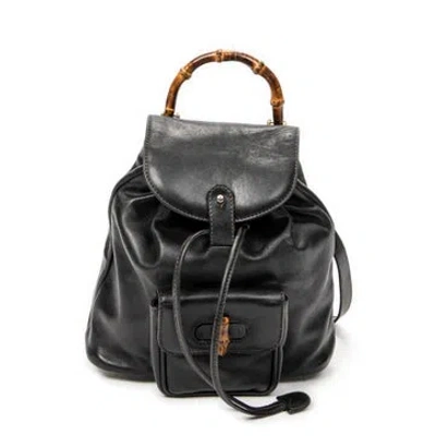 Pre-owned Gucci Leather Mini Bamboo Backpack In Black