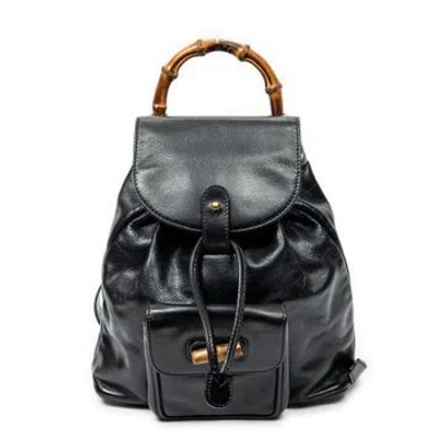 Pre-owned Gucci Leather Mini Bamboo Backpack In Black
