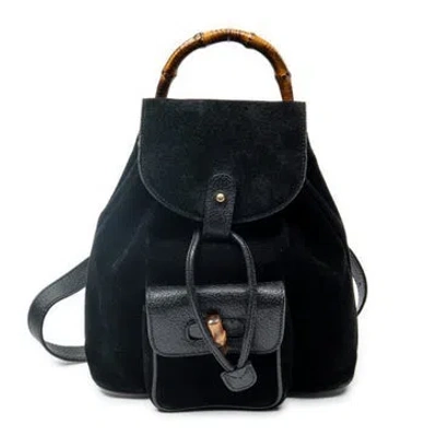 Pre-owned Gucci Leather Mini Bamboo Backpack In Black