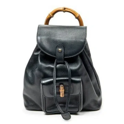 Pre-owned Gucci Leather Mini Bamboo Backpack In Black