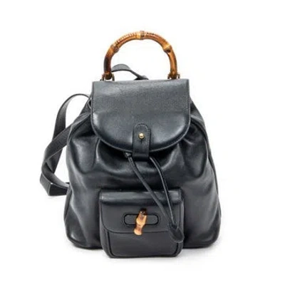 Pre-owned Gucci Leather Mini Bamboo Backpack In Blue