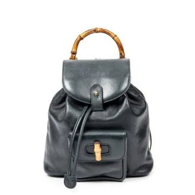 Pre-owned Gucci Leather Mini Bamboo Backpack In Blue