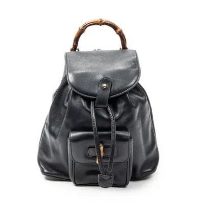 Pre-owned Gucci Leather Mini Bamboo Backpack In Blue