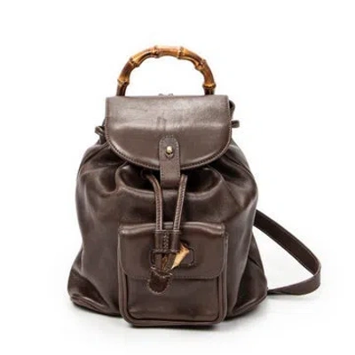 Pre-owned Gucci Leather Mini Bamboo Backpack In Brown