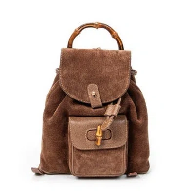Pre-owned Gucci Leather Mini Bamboo Backpack In Brown