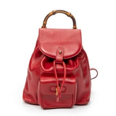 Pre-owned Gucci Leather Mini Bamboo Backpack In Red