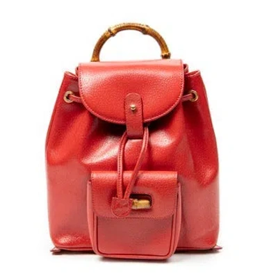 Pre-owned Gucci Leather Mini Bamboo Backpack In Red