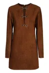 Gucci Brown Dress With Front Horsebit Details And All-over Gg Motif In Suede Woman