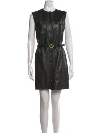 Pre-owned Gucci Leather Mini Dress In Black
