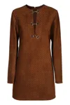 Gucci Brown Dress With Front Horsebit Details And All-over Gg Motif In Suede Woman In Brown