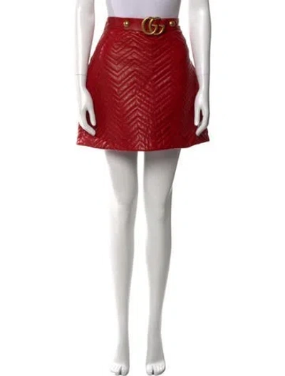 Pre-owned Gucci Leather Mini Skirt In Red