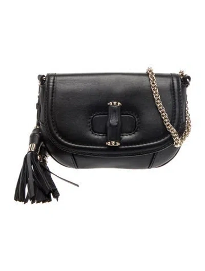 Pre-owned Gucci Leather Miss Bamboo In Black