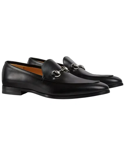 Gucci Almond Toe Leather Loafers With Metal Bit In Black