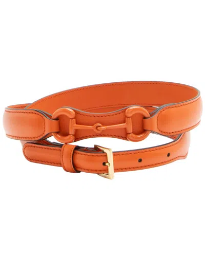 Gucci Leather Monochrome Horsebit Belt (authentic Pre-loved) In Orange