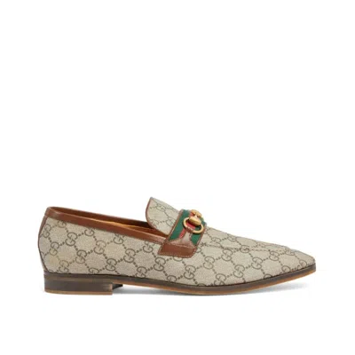 Gucci Horsebit Gg-canvas Loafers In Beige Ebony Brown Sugar