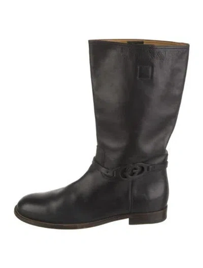 Pre-owned Gucci Leather Moto Boots In Black