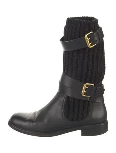 Pre-owned Gucci Leather Moto Boots In Black