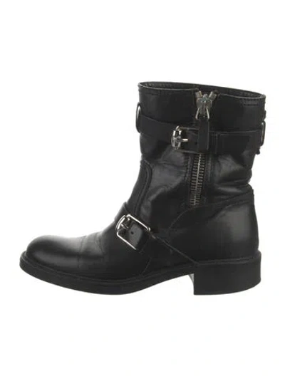 Pre-owned Gucci Leather Moto Boots In Black