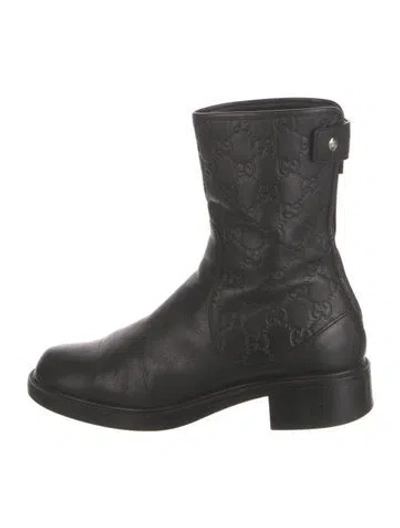 Pre-owned Gucci Leather Moto Boots In Black