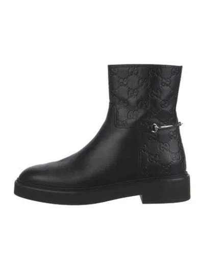 Pre-owned Gucci Leather Moto Boots In Black