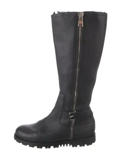 Pre-owned Gucci Leather Moto Boots In Black
