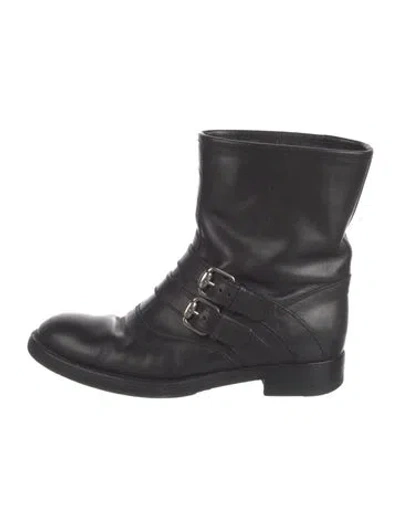 Pre-owned Gucci Leather Moto Boots In Black