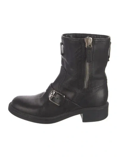 Pre-owned Gucci Leather Moto Boots In Black